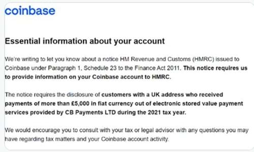 Coinbase warns users their info was passed to UK tax office