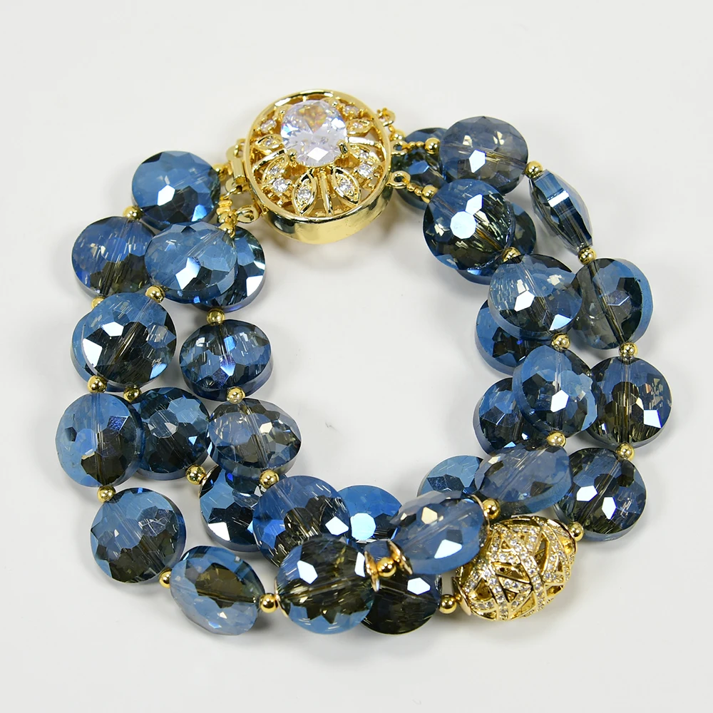 Lamp bead, crystal-blue coin with gold decor, 15 mm, packing 1pcs - ecobt.ru