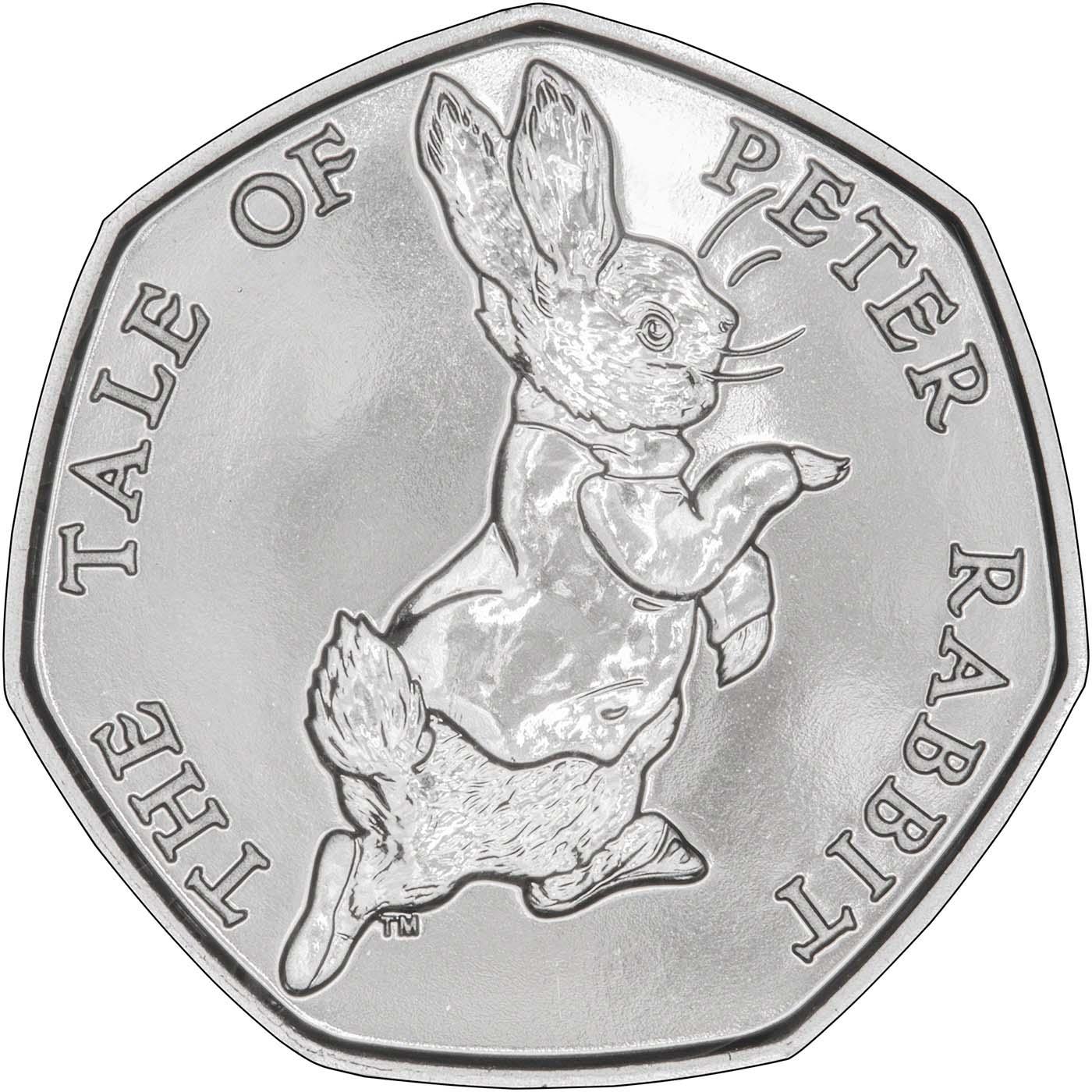 Peter Rabbit Queen Elizabeth II 50p Coin - Mintage: 19,, - Scarcity Index: 1