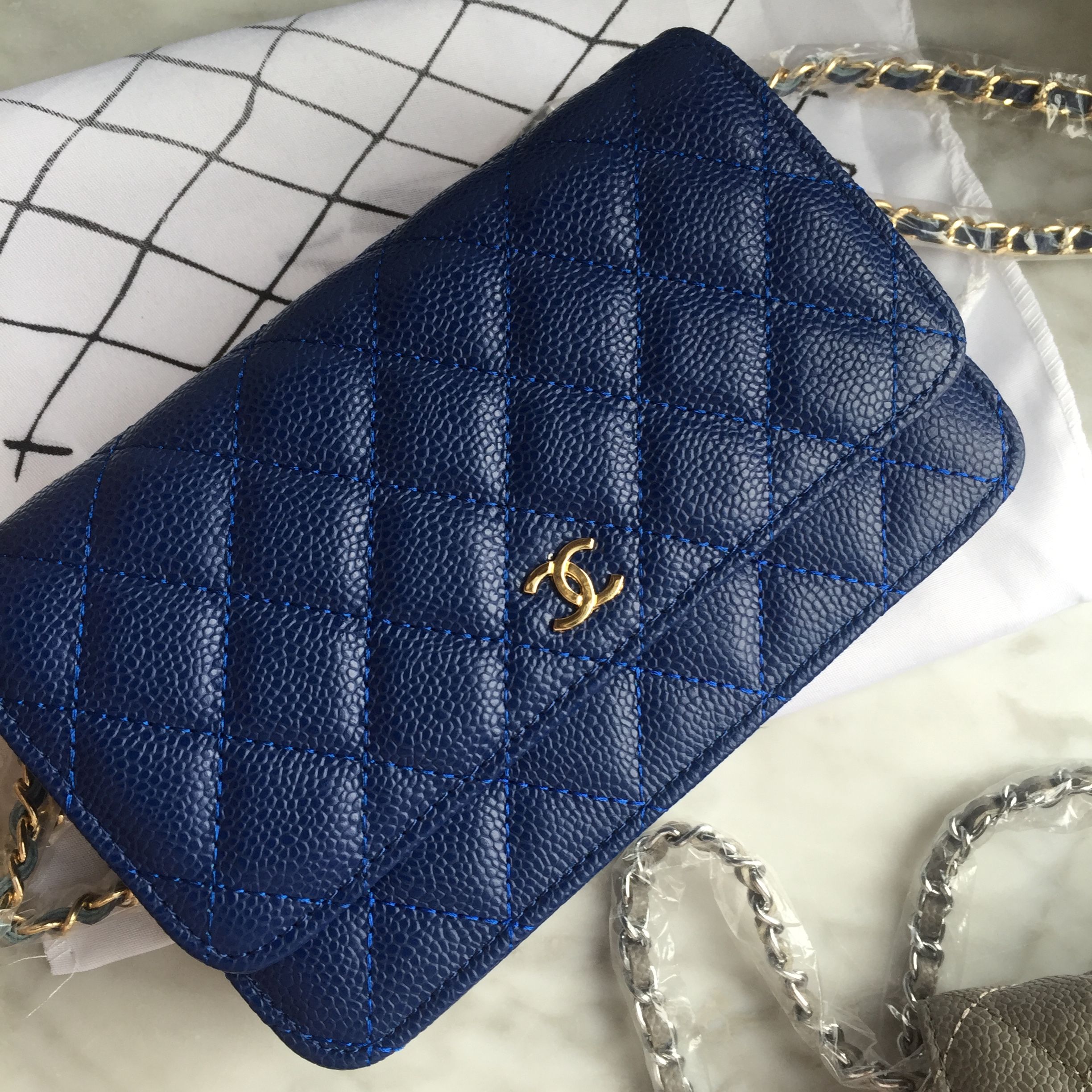 Chanel Blue Quilted Caviar Wallet On Chain (WOC) | World's Best