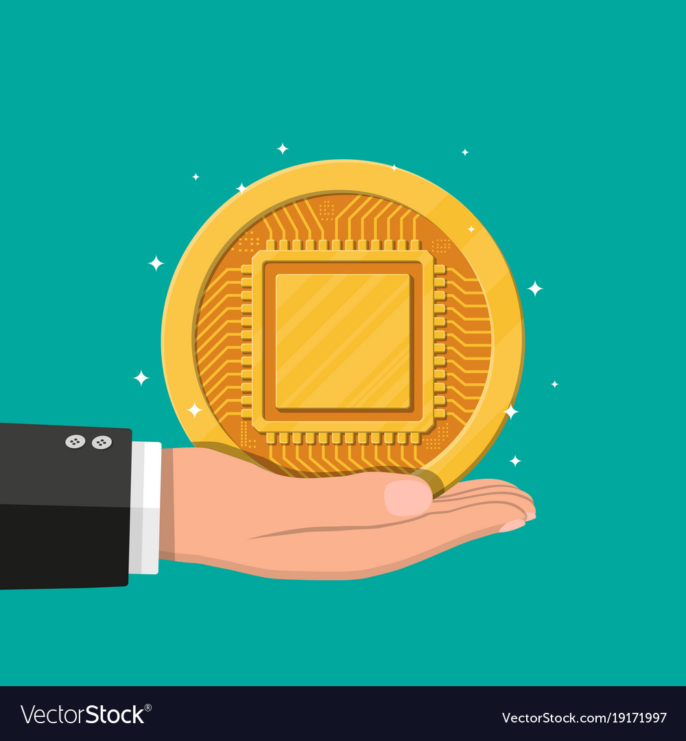 Premium Vector | Golden coin with computer chip.