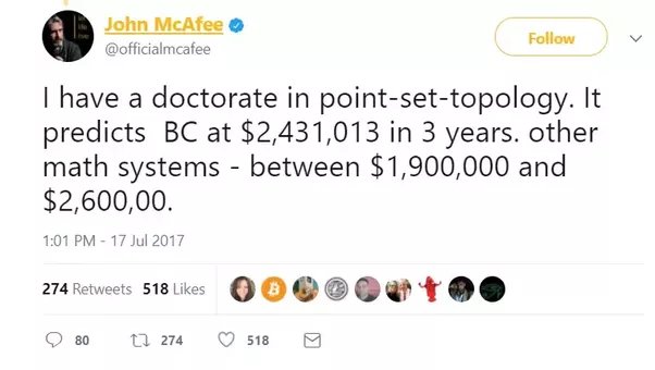 John McAfee confirmed Bitcoin value - $ 1 million | ICOLINK