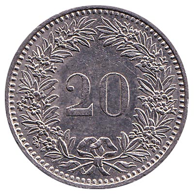 20 Rappen (Libertas; nickel) - Switzerland (date) – Numista