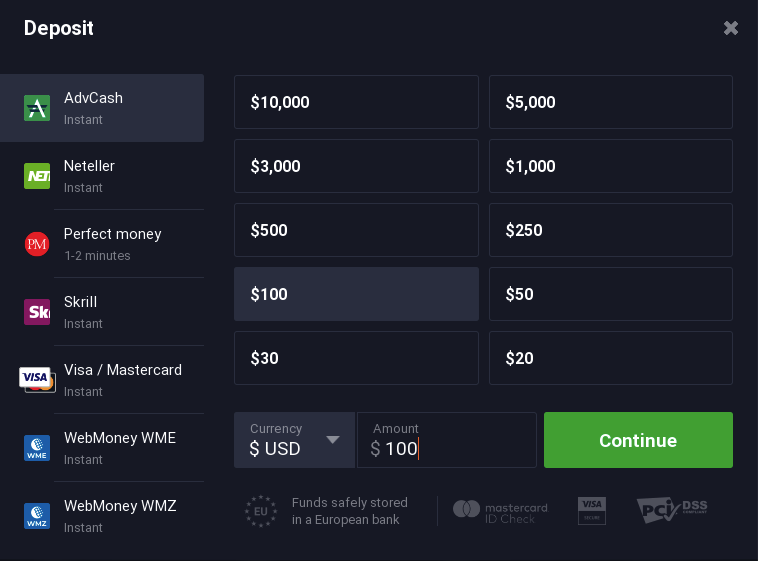 IqOption - Deposit Money