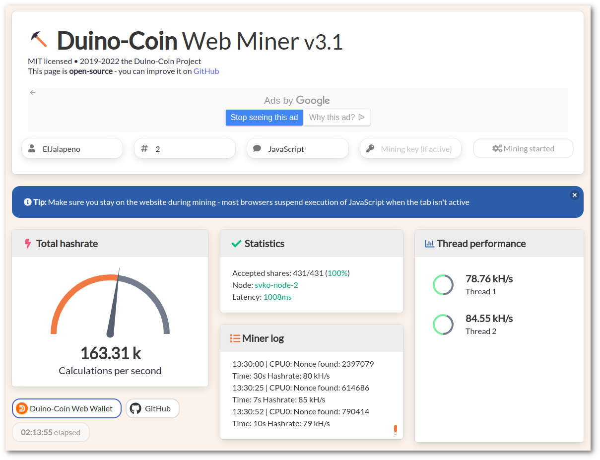 CoinIMP 0% fee JavaScript Mining, Browser Mining, Browser Miner