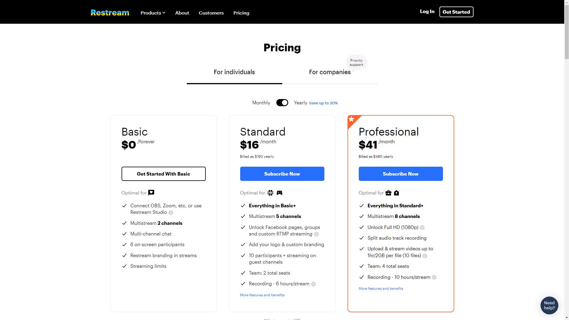 Restream Pricing: Cost and Pricing plans