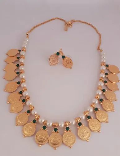 Matte Finish South indian Lakshmi coin necklace | One gram gold neckla – Indian Designs