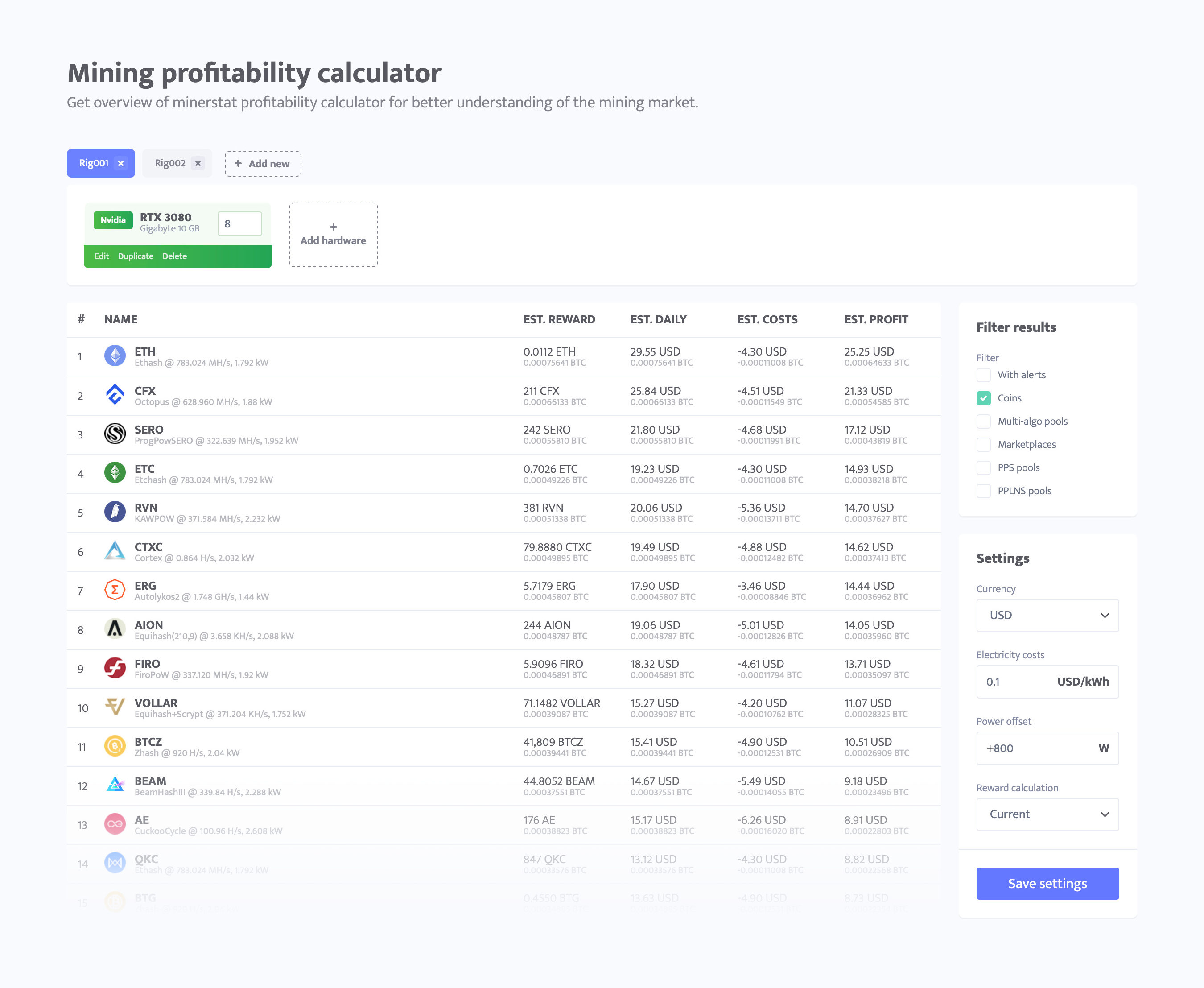 RollerCoin Calculator