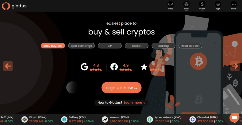 Buy famous cryptos in India safely with Giottus Exchange