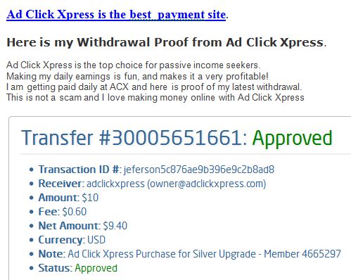 6th withdrawal proof from Ad Click Xpress | tijana