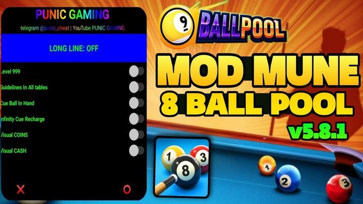 8 Ball Pool MOD APK (Unlimited Cue, Long Line, Menu) 