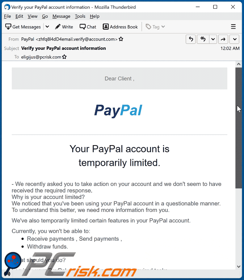 Scam alert: PayPal account 'limited,' phishing text claims