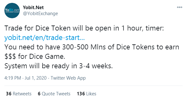 Dice price today, DICE to USD live price, marketcap and chart | CoinMarketCap