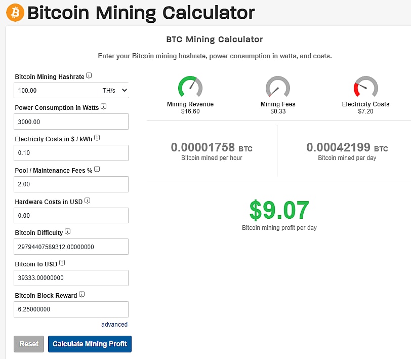 Bitcoin (BTC) Mining Calculator & Profitability Calculator - CryptoGround