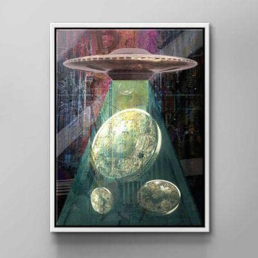 Wall Art Business Bitcoin Cryptocurrency Money Alien Ship Gold Pink
