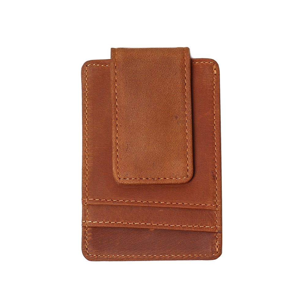 English Tan Money Clip Wallet: Secure Your Cash with Solid Brass Clip - Popov Leather®