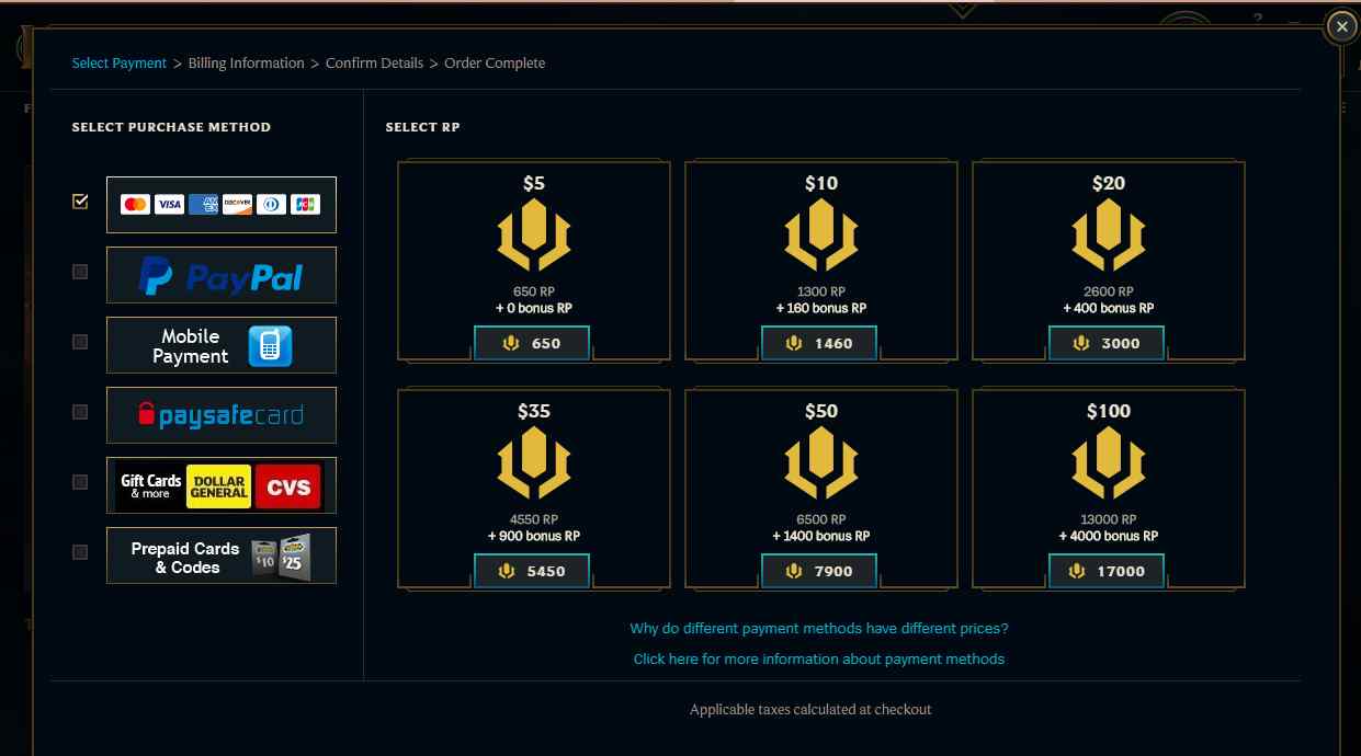 Buy League of Legends Riot Points Compare Prices