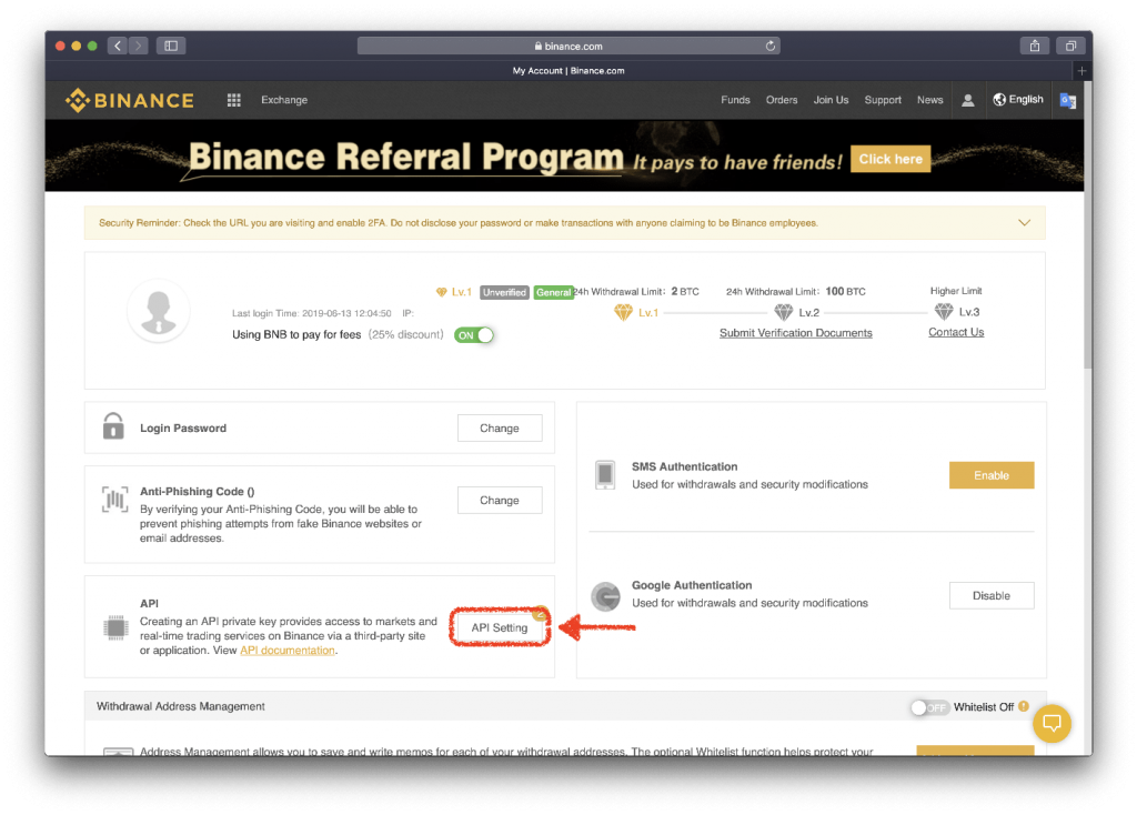 Setting your Binance account API keys on HyperTrader