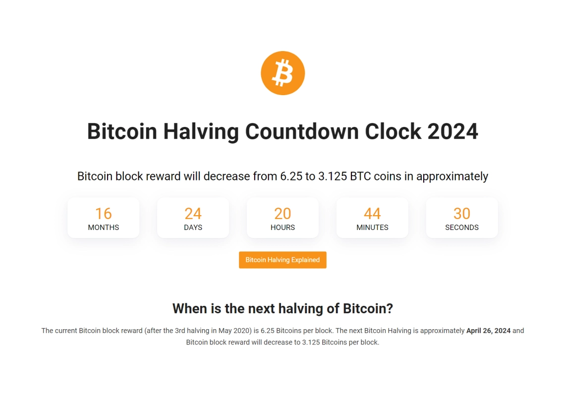 Next Bitcoin Halving Date & Countdown [BTC Clock]