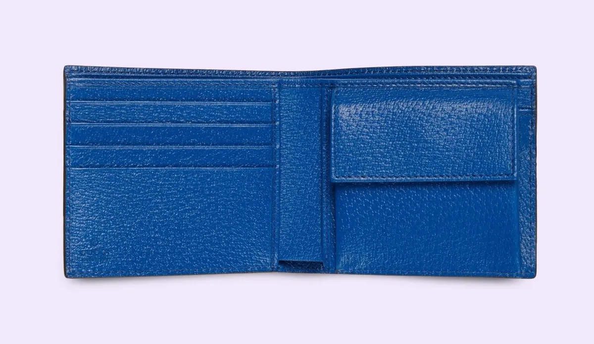 GUCCI Men's Leather Bifold Wallet With Interlock GG Logo Black/Blue 61 – LussoCitta