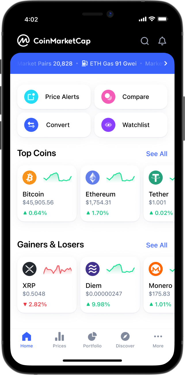 CoinMarketCap iOS app screenshots