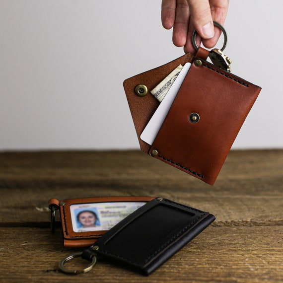 Leather ID Badge Holder/Wallet - Brown - Red - Durable and Stylish - ApolloBox