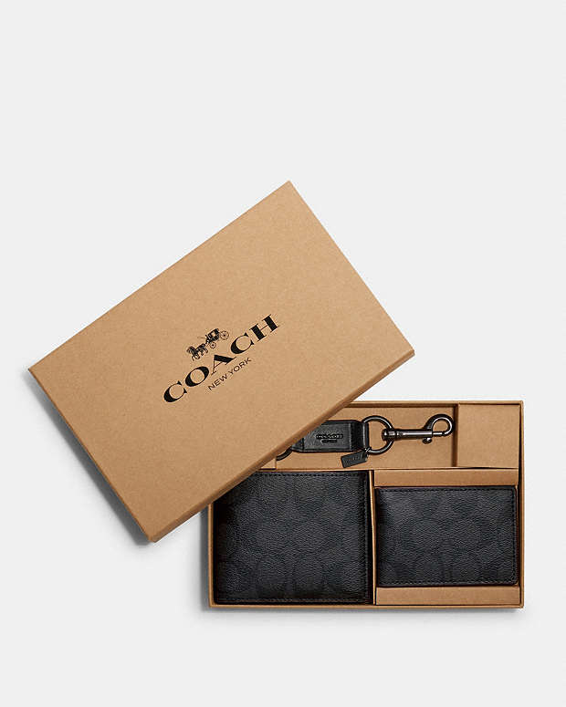 Coach Boxed 3 In 1 Wallet Gift Set In Signature Canvas-Color: Black/Oxblood – THE OUTLET FZE