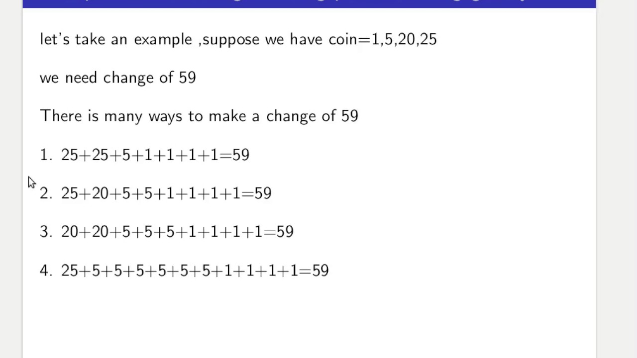 Change Making Program in C Using Greedy Method