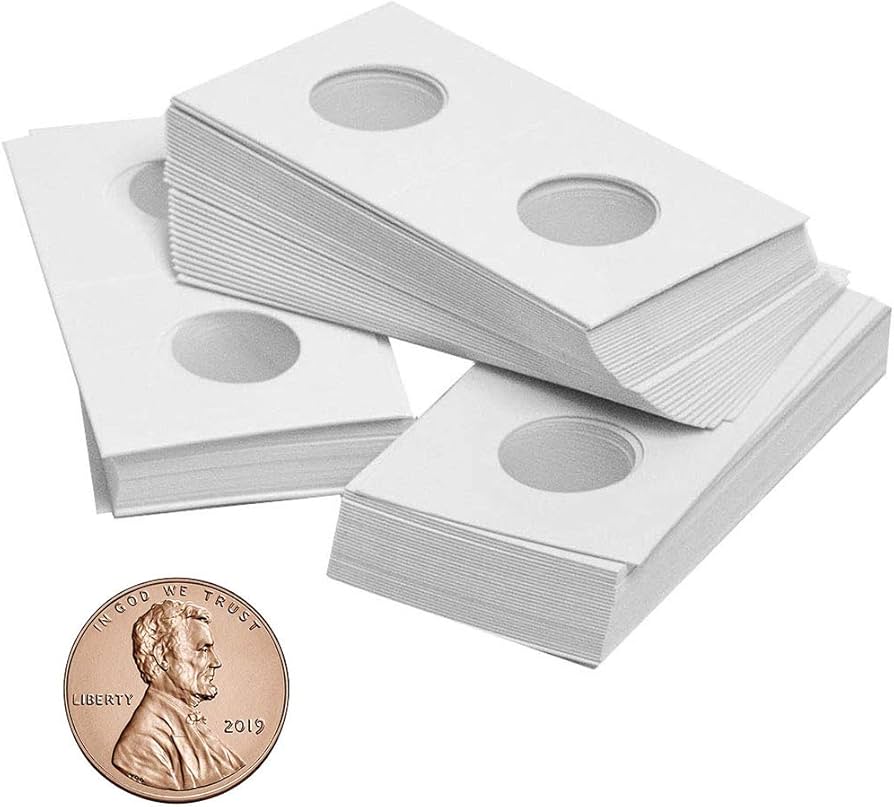 2x2 Cardboard Coin Holders for Cent/Penny, 19mm or 