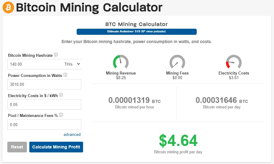 Bitcoin Mining Profit Calculator