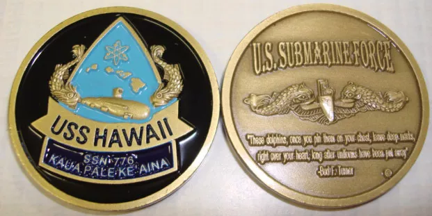 USS Arizona And Compass Silver-Brushed Challenge Coin, 39 mm