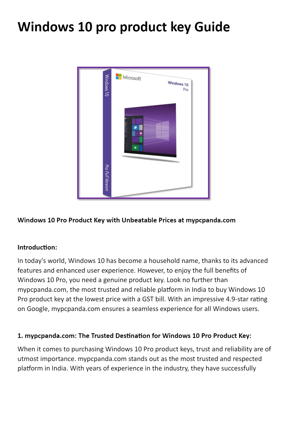 MICROSOFT WINDOWS 10 PRO PRODUCT KEY - LIFETIME VALIDITY (₹)