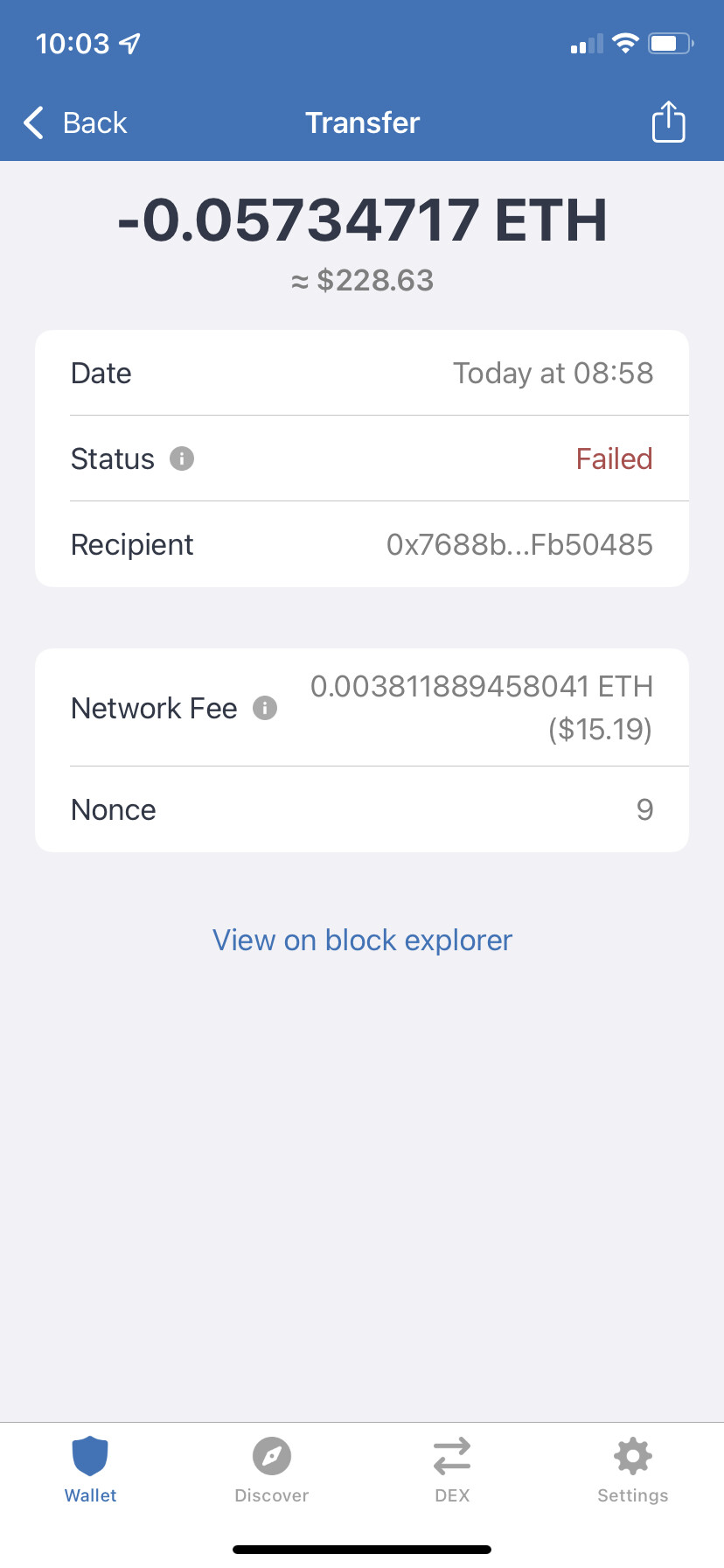 Dropped and Replaced ETH Transfer - English - Trust Wallet