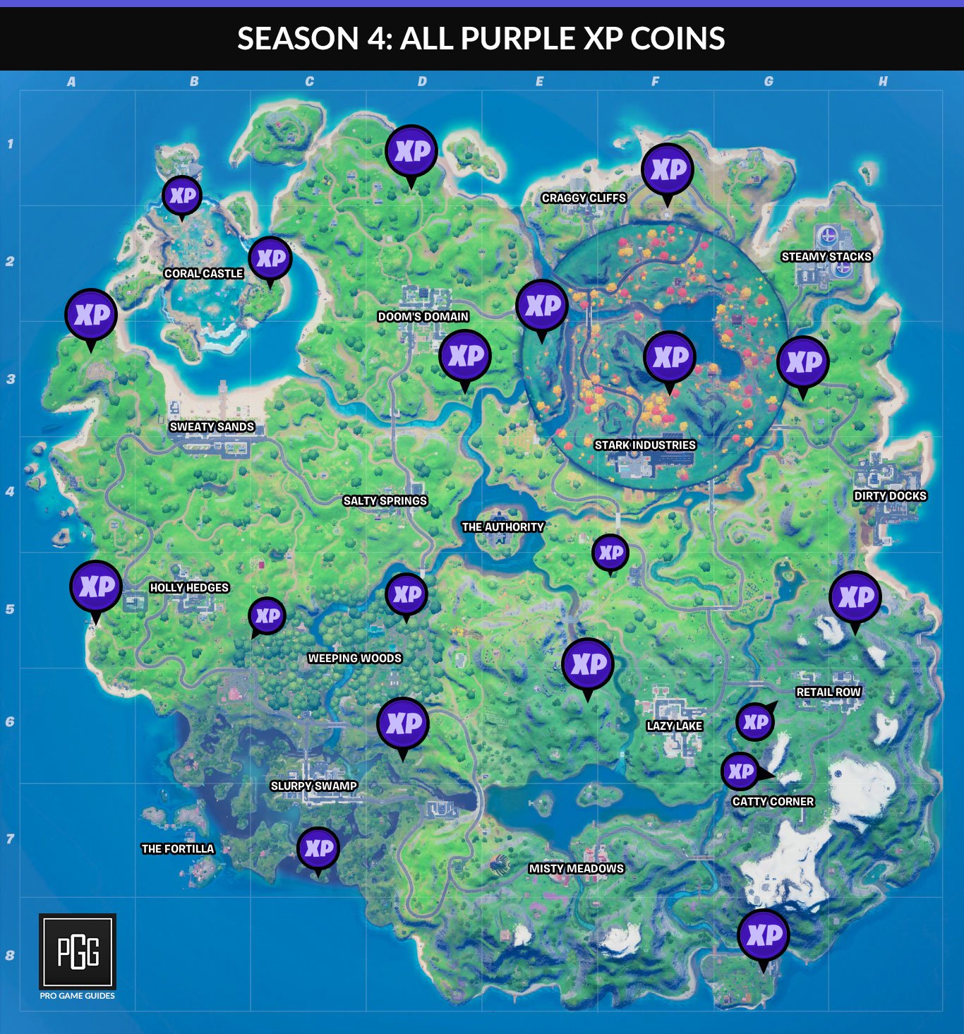 All XP Coin Locations in Fortnite Chapter 2 Season 5 Week 8 - Green, Blue, Purple, Gold - Gamepur