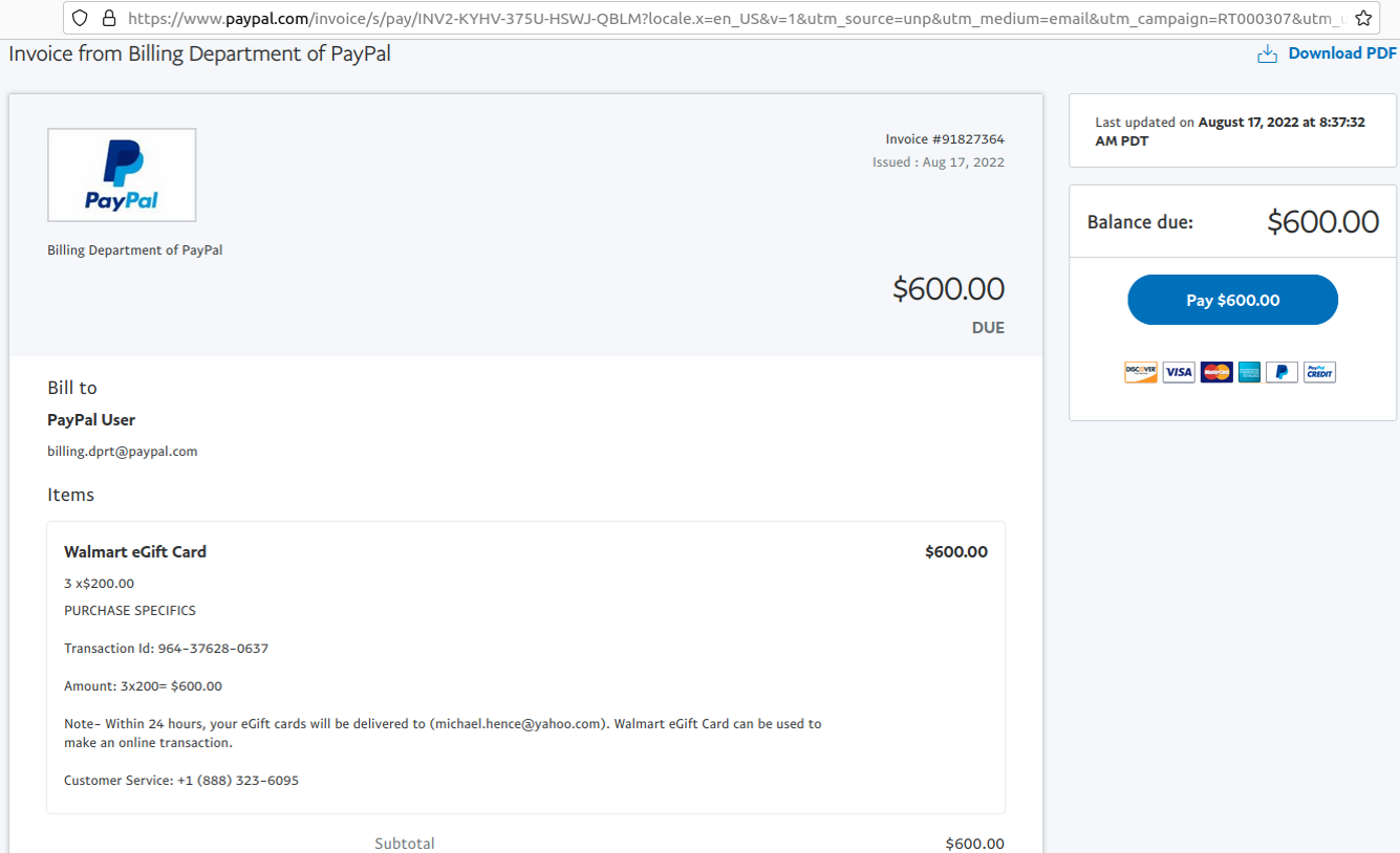 Received a Bitcoin Invoice From PayPal? It’s (Unsurprisingly) a Scam