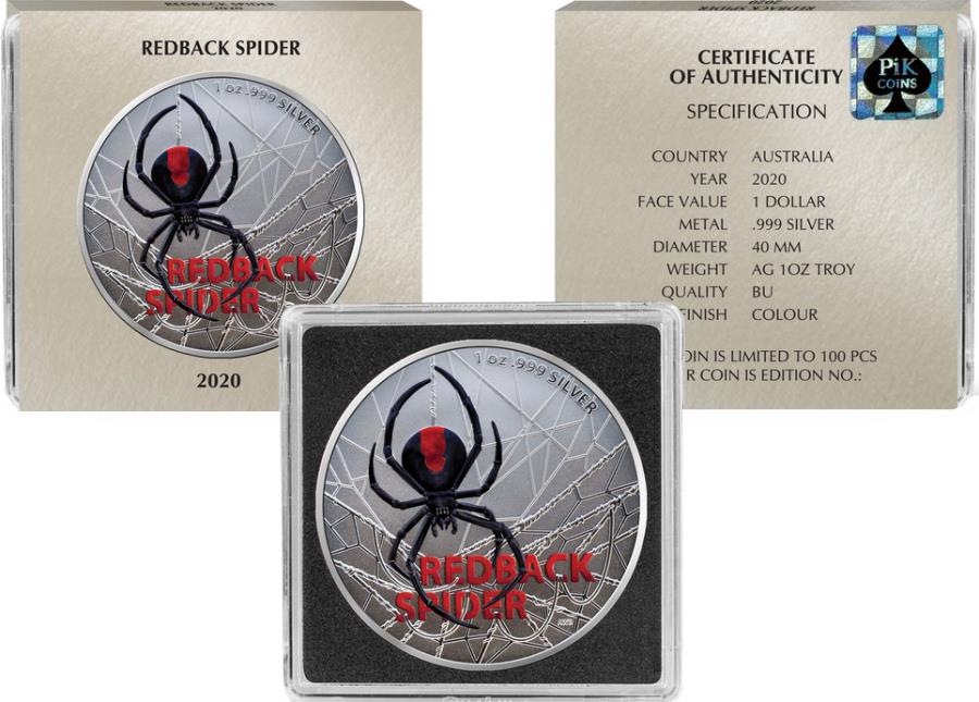 Australian Silver Most Dangerous Series - Redback Spider - Proof coloured Finish - 1 oz