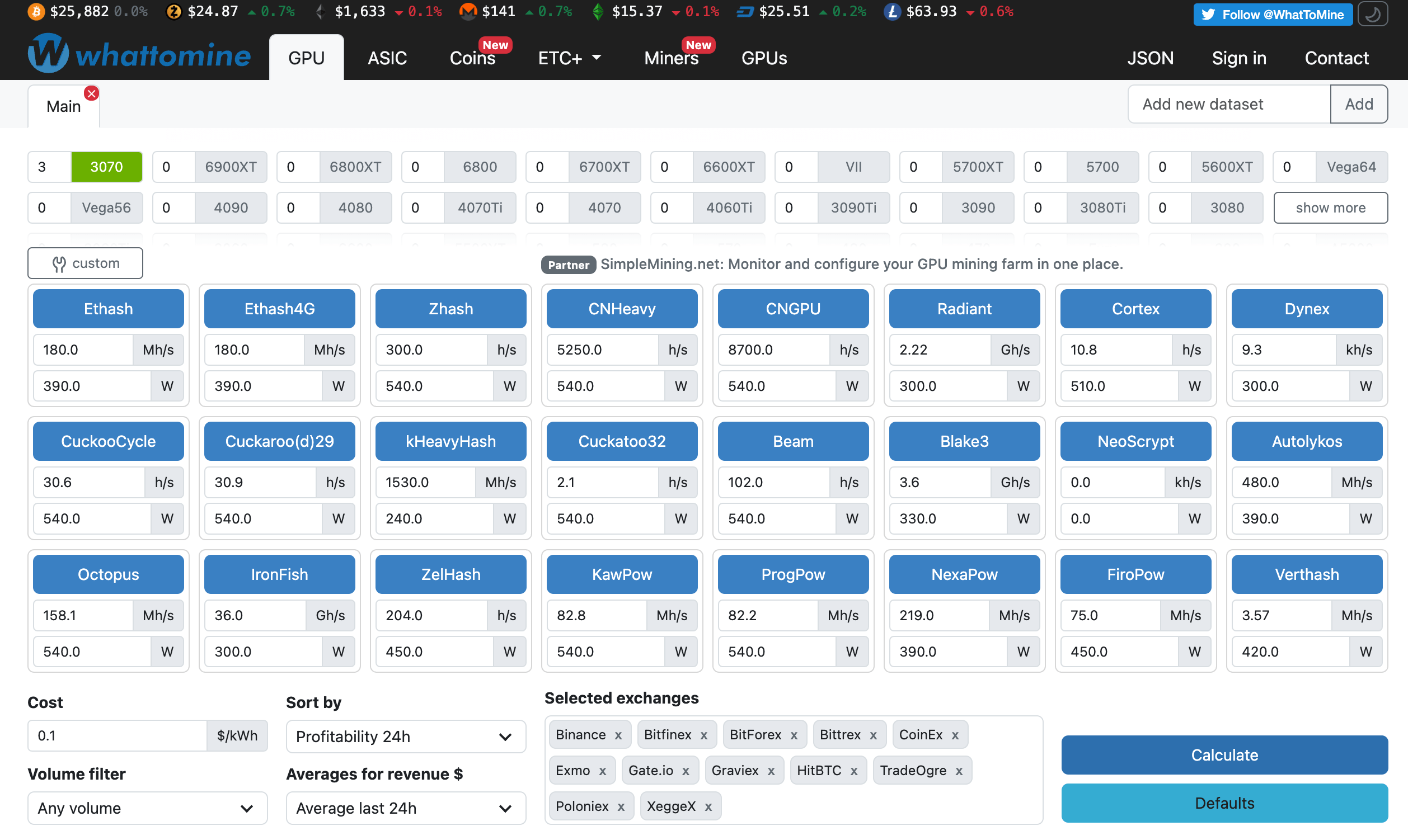 Crypto Coins Mining Profit Calculators - WhatToMine